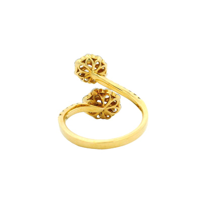 18k Yellow Gold Natural Round & Baguette Cut Diamond Bypass Ring