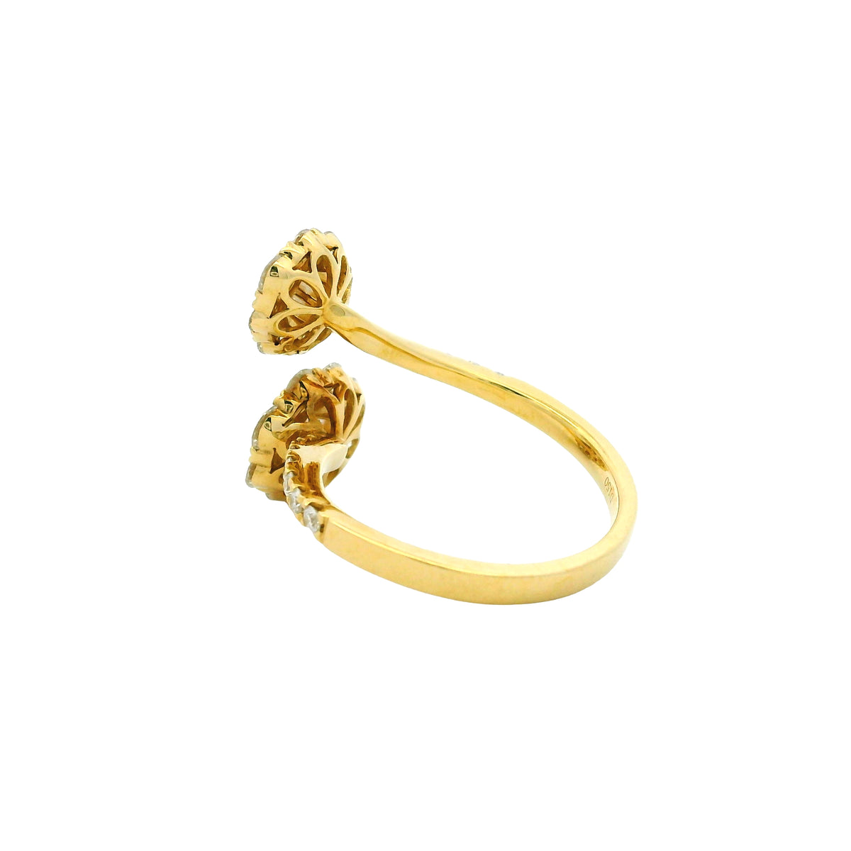 18k Yellow Gold Natural Round & Baguette Cut Diamond Bypass Ring