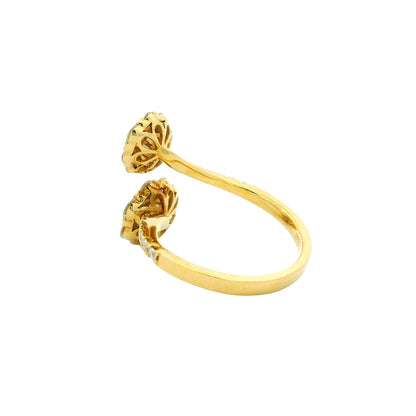 18k Yellow Gold Natural Round & Baguette Cut Diamond Bypass Ring
