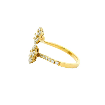 18k Yellow Gold Natural Round & Baguette Cut Diamond Bypass Ring