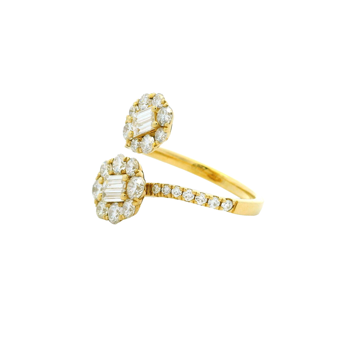 18k Yellow Gold Natural Round & Baguette Cut Diamond Bypass Ring