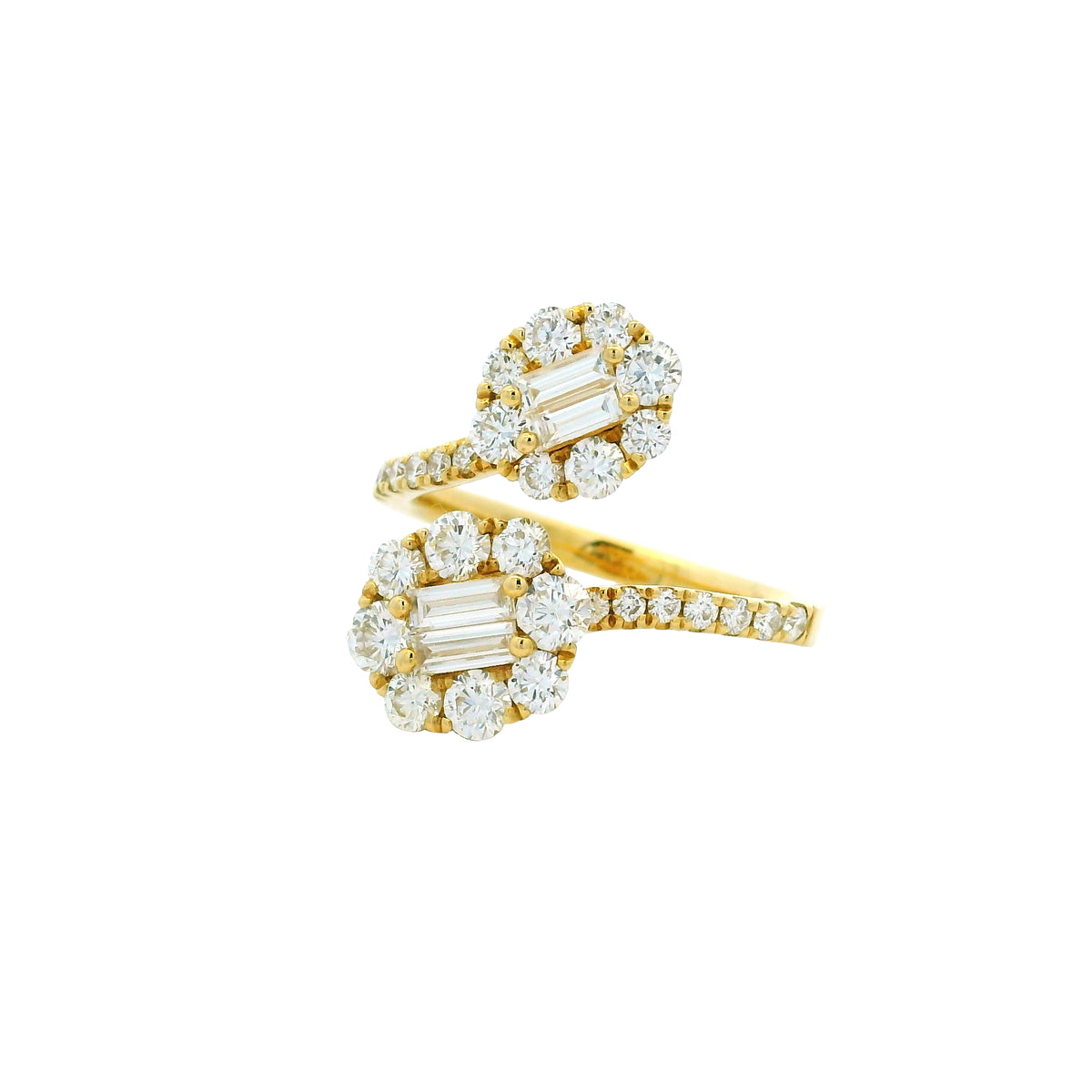 18k Yellow Gold Natural Round & Baguette Cut Diamond Bypass Ring