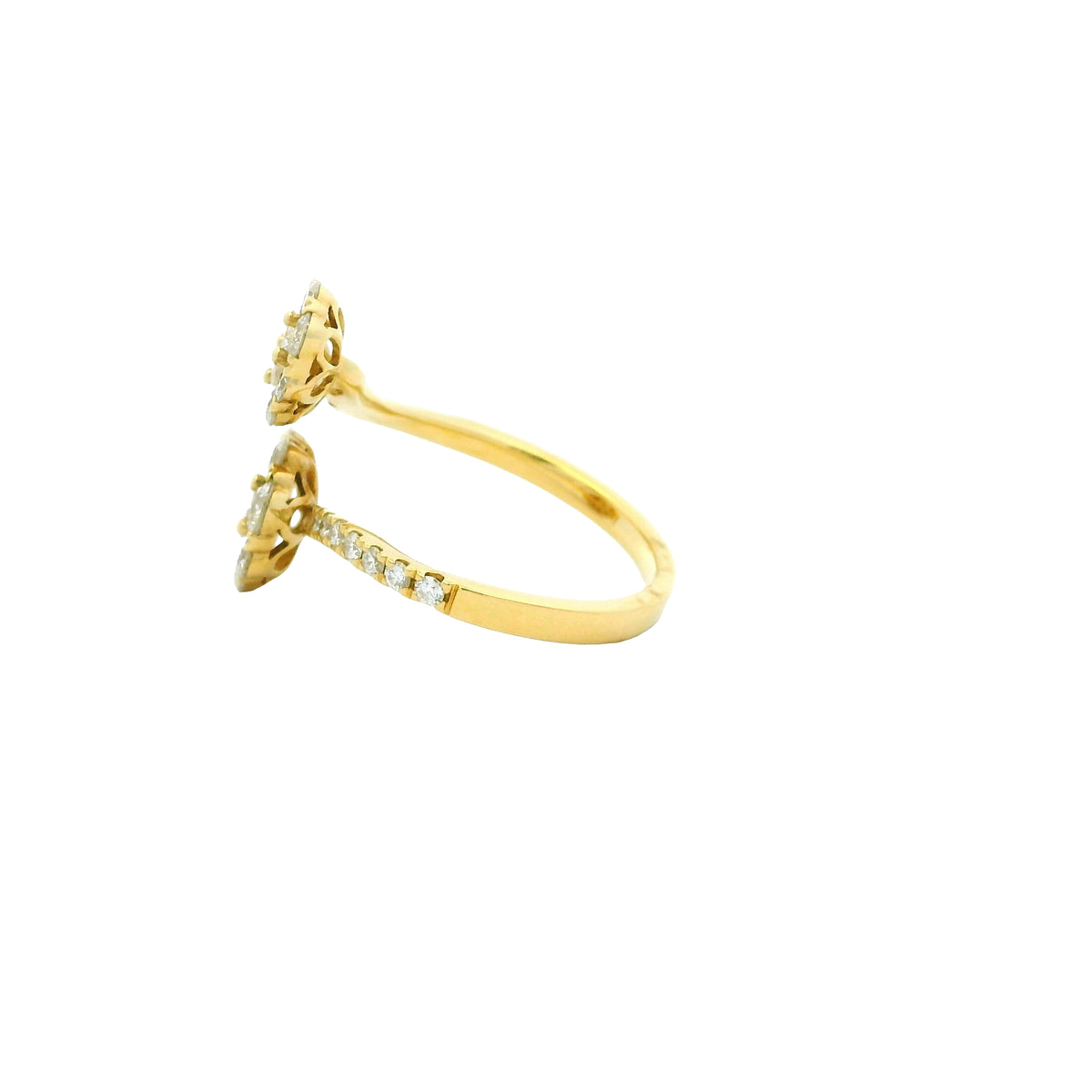 18k Yellow Gold Natural Round & Baguette Cut Diamond Bypass Ring