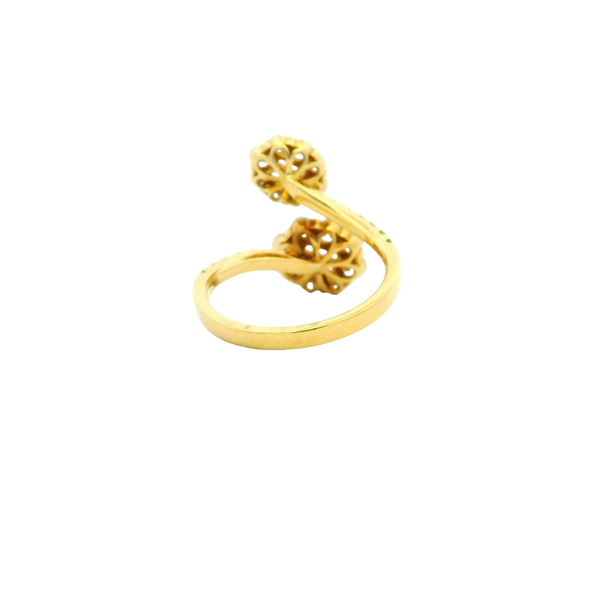 18k Yellow Gold Natural Round & Baguette Cut Diamond Bypass Ring