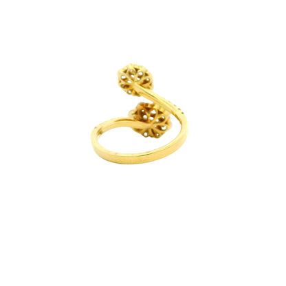 18k Yellow Gold Natural Round & Baguette Cut Diamond Bypass Ring