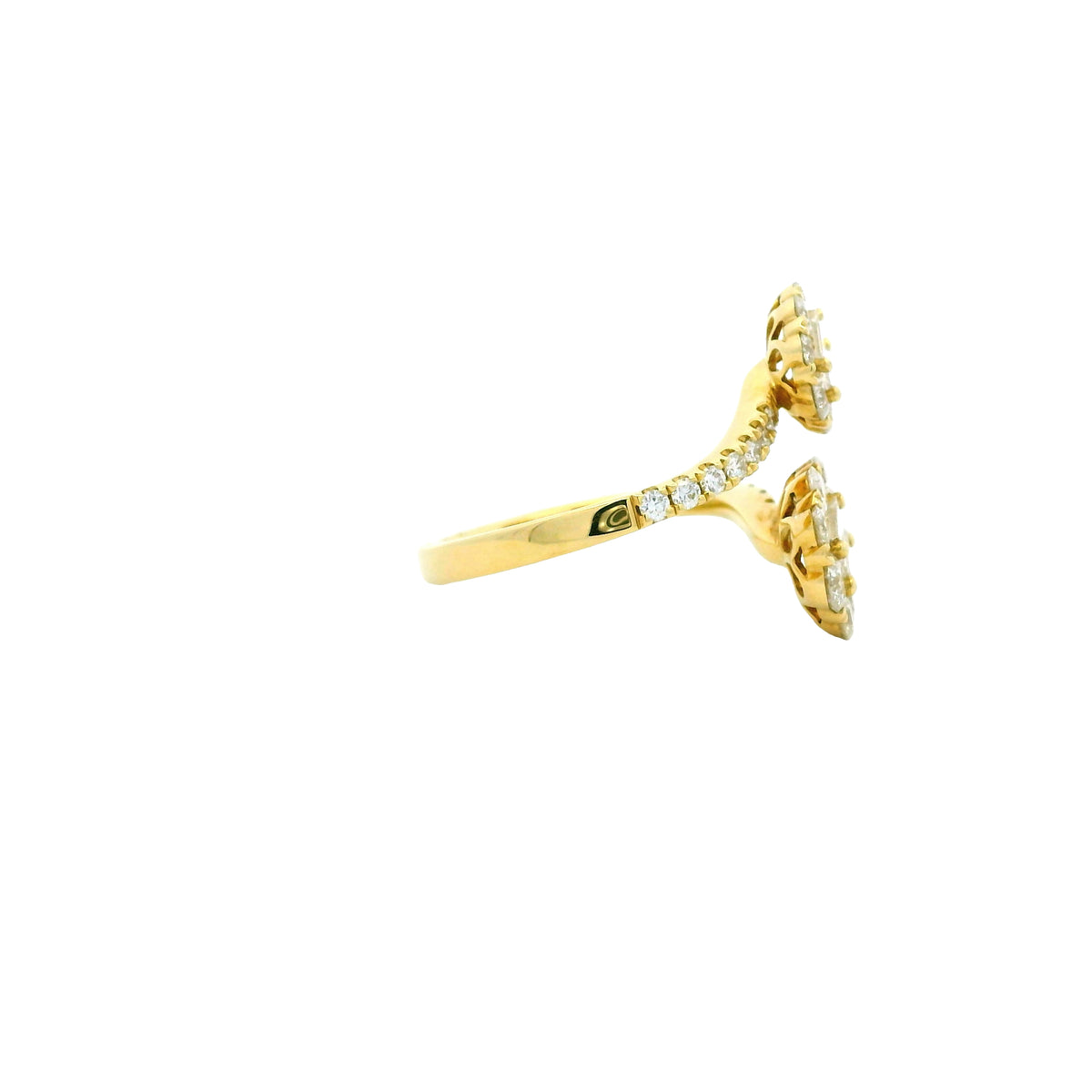 18k Yellow Gold Natural Round & Baguette Cut Diamond Bypass Ring