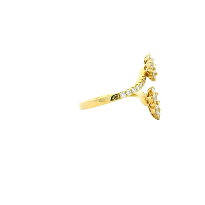 18k Yellow Gold Natural Round & Baguette Cut Diamond Bypass Ring