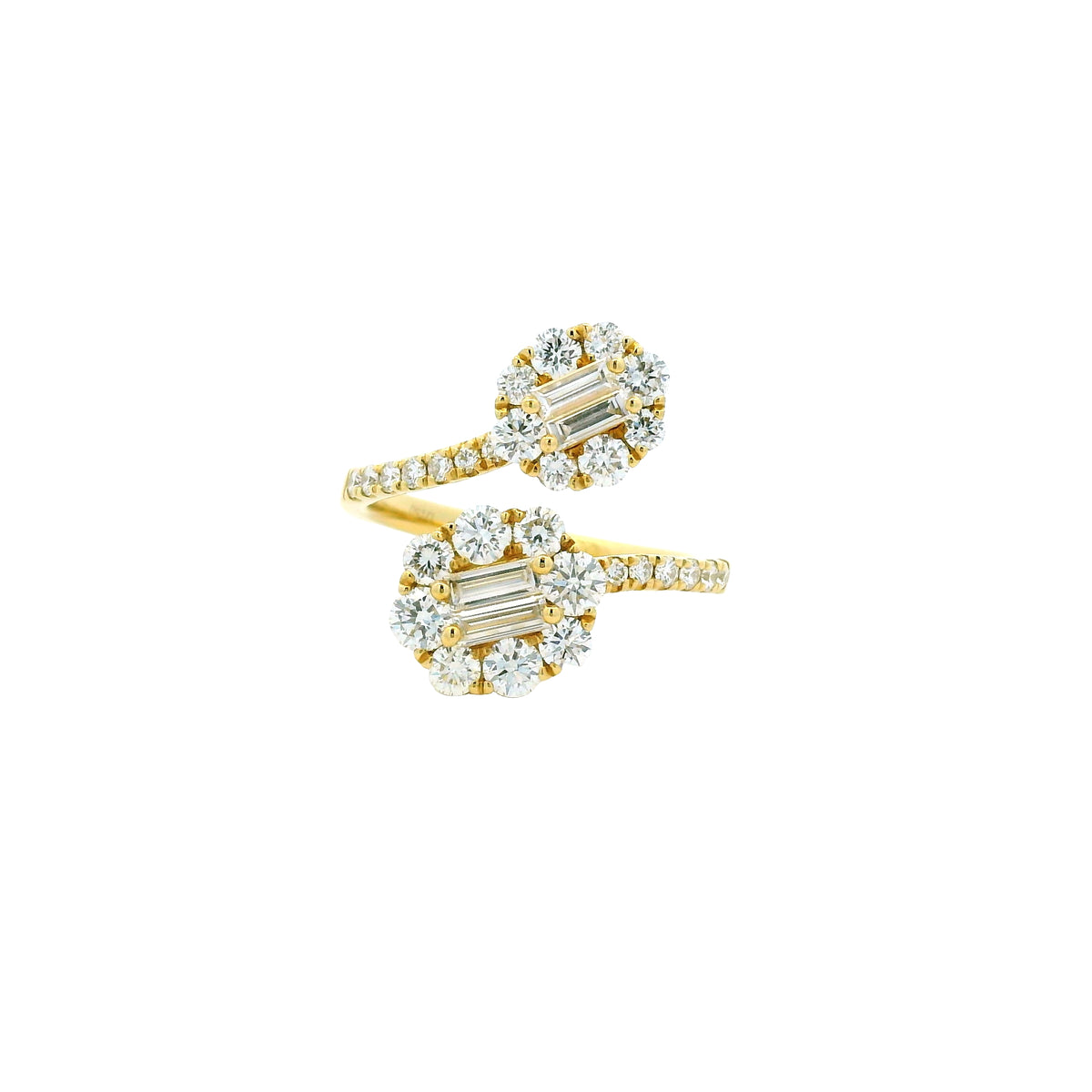 18k Yellow Gold Natural Round & Baguette Cut Diamond Bypass Ring