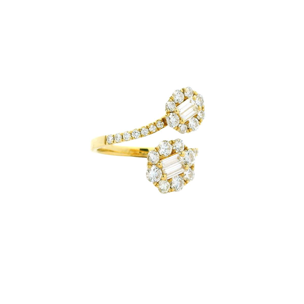 18k Yellow Gold Natural Round & Baguette Cut Diamond Bypass Ring