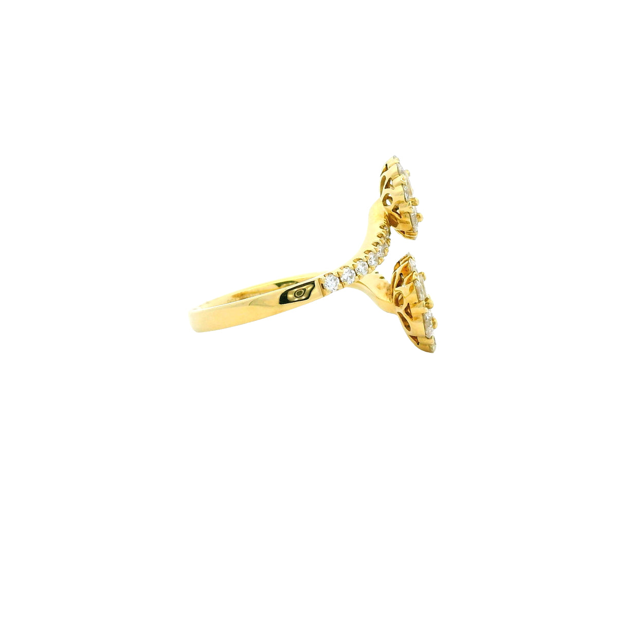 18k Yellow Gold Natural Round & Baguette Cut Diamond Bypass Ring