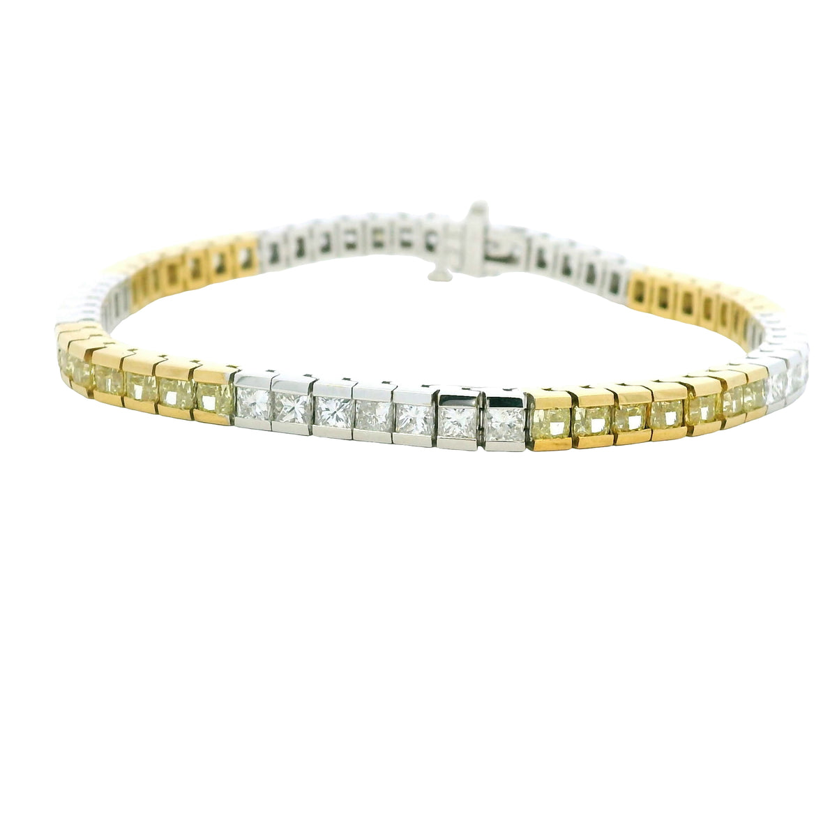 18K Two-Tone Gold Natural White & Yellow Princess-Cut Diamond Section Bracelet
