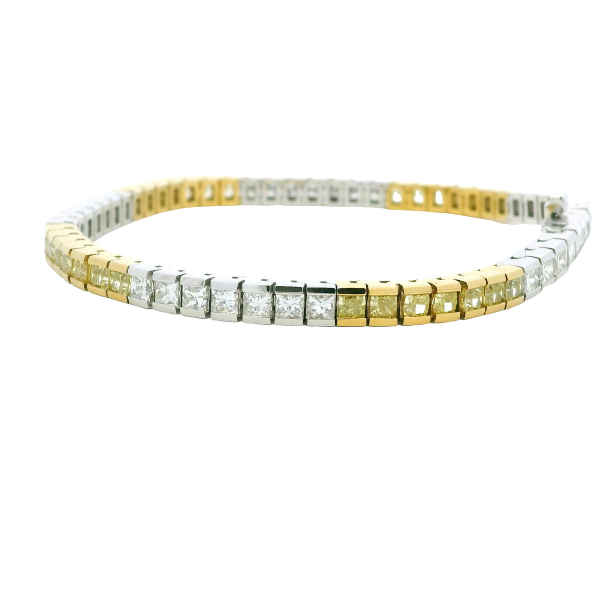 18K Two-Tone Gold Natural White & Yellow Princess-Cut Diamond Section Bracelet