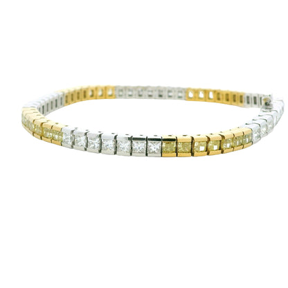 18K Two-Tone Gold Natural White & Yellow Princess-Cut Diamond Section Bracelet