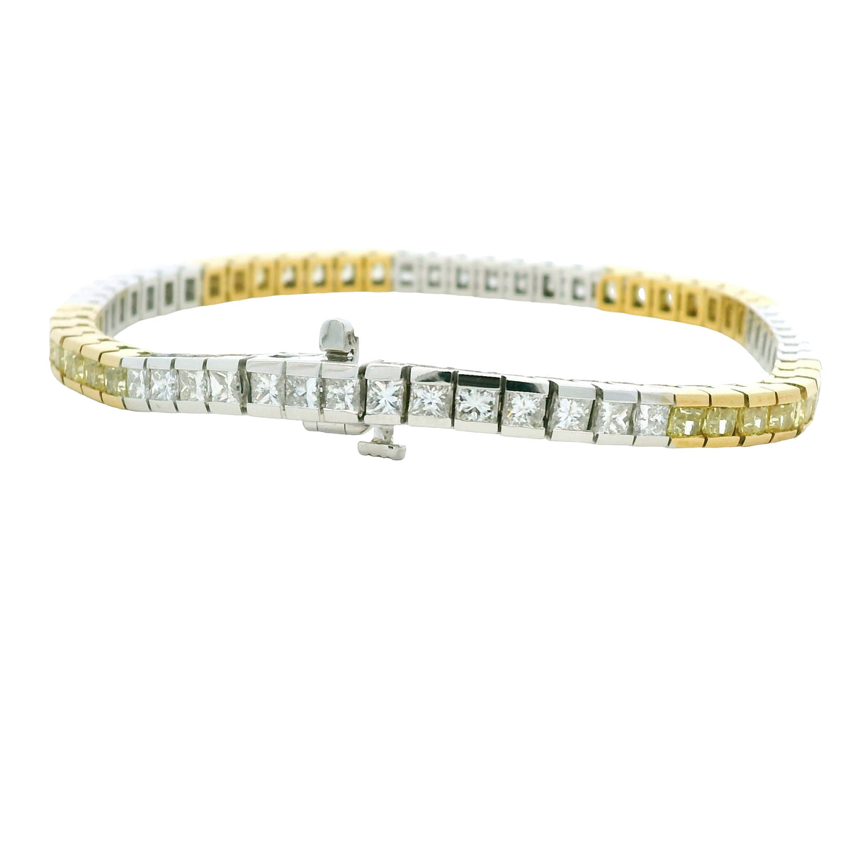 18K Two-Tone Gold Natural White & Yellow Princess-Cut Diamond Section Bracelet