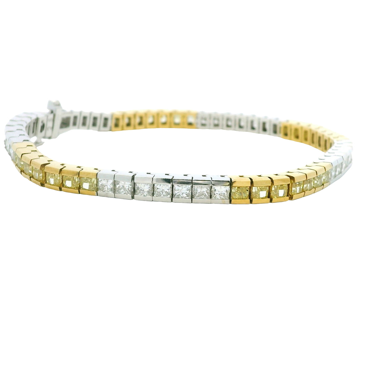 18K Two-Tone Gold Natural White & Yellow Princess-Cut Diamond Section Bracelet