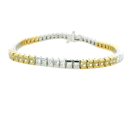 18K Two-Tone Gold Natural White & Yellow Princess-Cut Diamond Section Bracelet