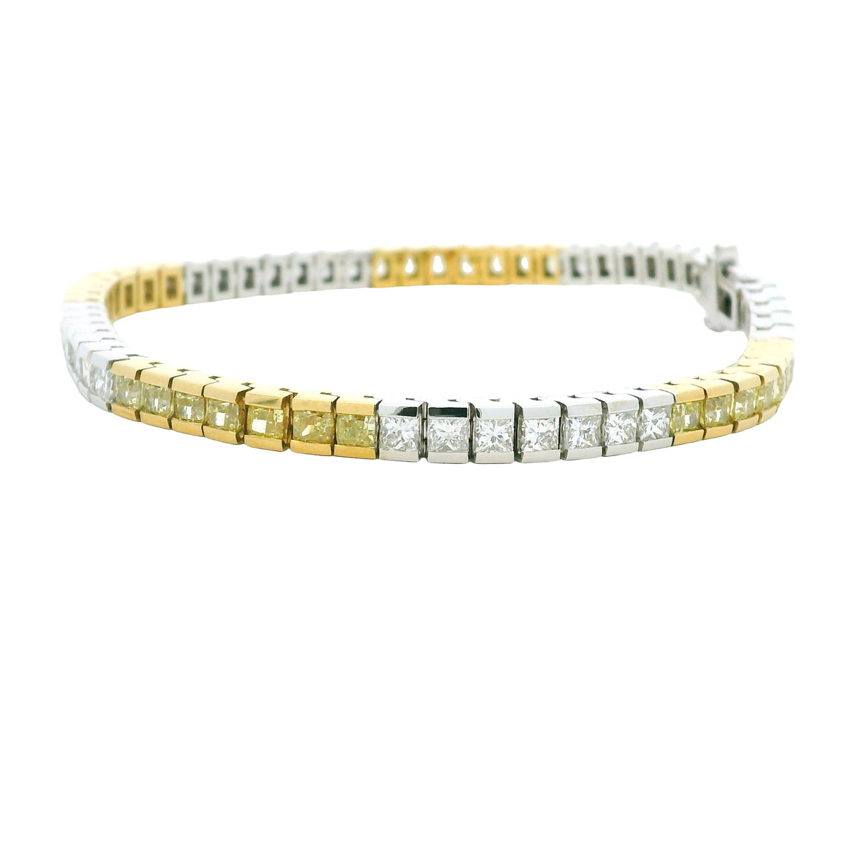 18K Two-Tone Gold Natural White & Yellow Princess-Cut Diamond Section Bracelet