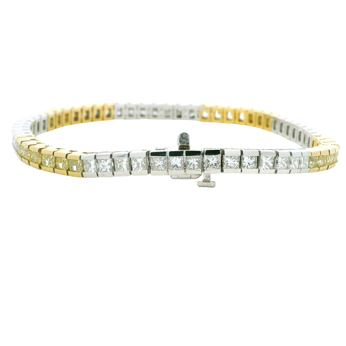 18K Two-Tone Gold Natural White & Yellow Princess-Cut Diamond Section Bracelet