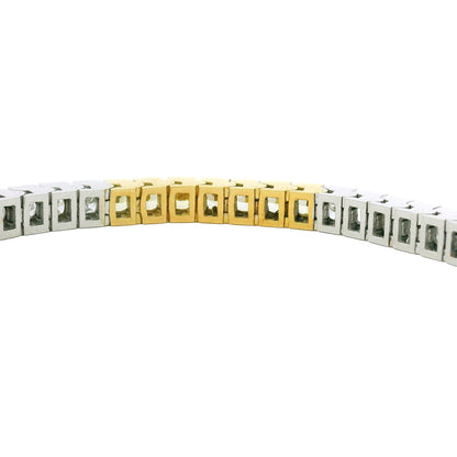 18K Two-Tone Gold Natural White & Yellow Princess-Cut Diamond Section Bracelet
