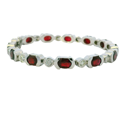 14K White Gold Oval Shape Ruby & Diamond Bezel Set Station Bracelet