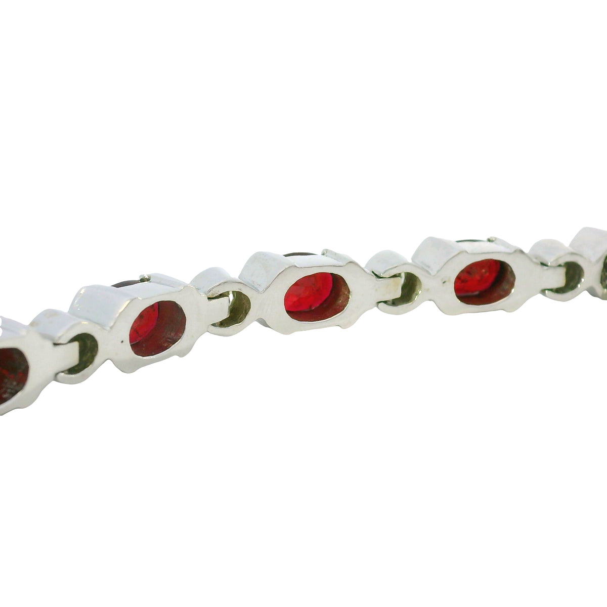 14K White Gold Oval Shape Ruby & Diamond Bezel Set Station Bracelet