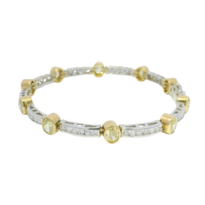 18k Two Tone Gold Natural Oval Shape Fancy Yellow Diamond Bar Bracelet