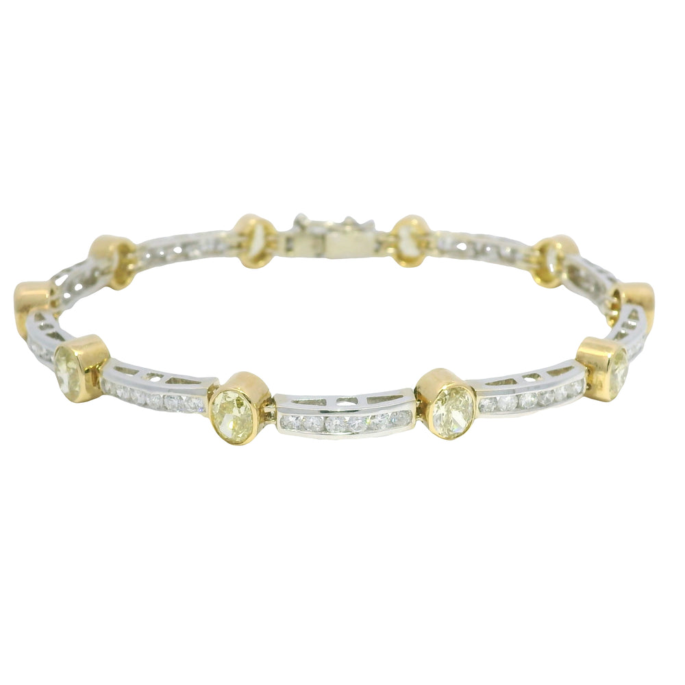 18k Two Tone Gold Natural Oval Shape Fancy Yellow Diamond Bar Bracelet — product photo 1