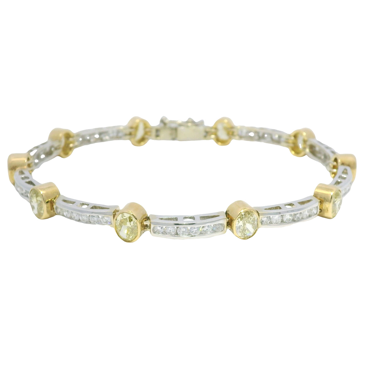 18k Two Tone Gold Natural Oval Shape Fancy Yellow Diamond Bar Bracelet — product photo 1