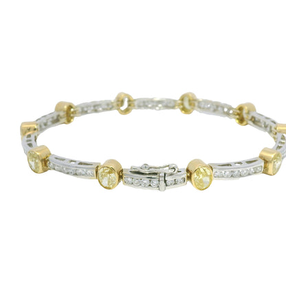 18k Two Tone Gold Natural Oval Shape Fancy Yellow Diamond Bar Bracelet