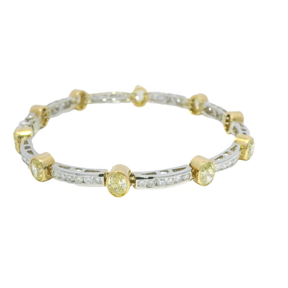 18k Two Tone Gold Natural Oval Shape Fancy Yellow Diamond Bar Bracelet