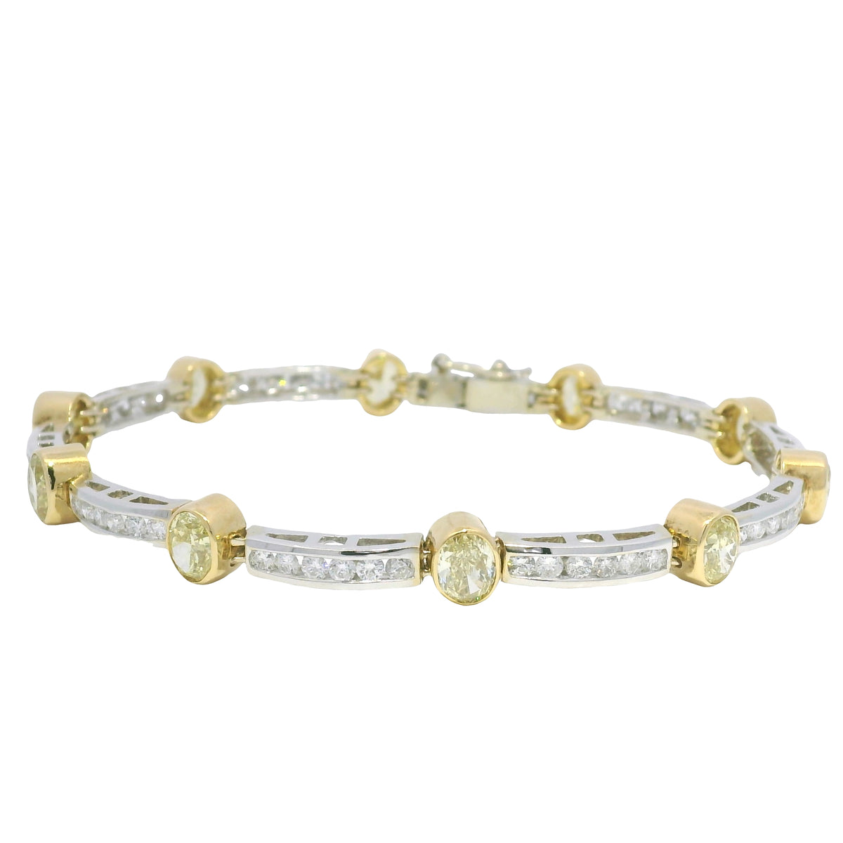 18k Two Tone Gold Natural Oval Shape Fancy Yellow Diamond Bar Bracelet — product photo 6