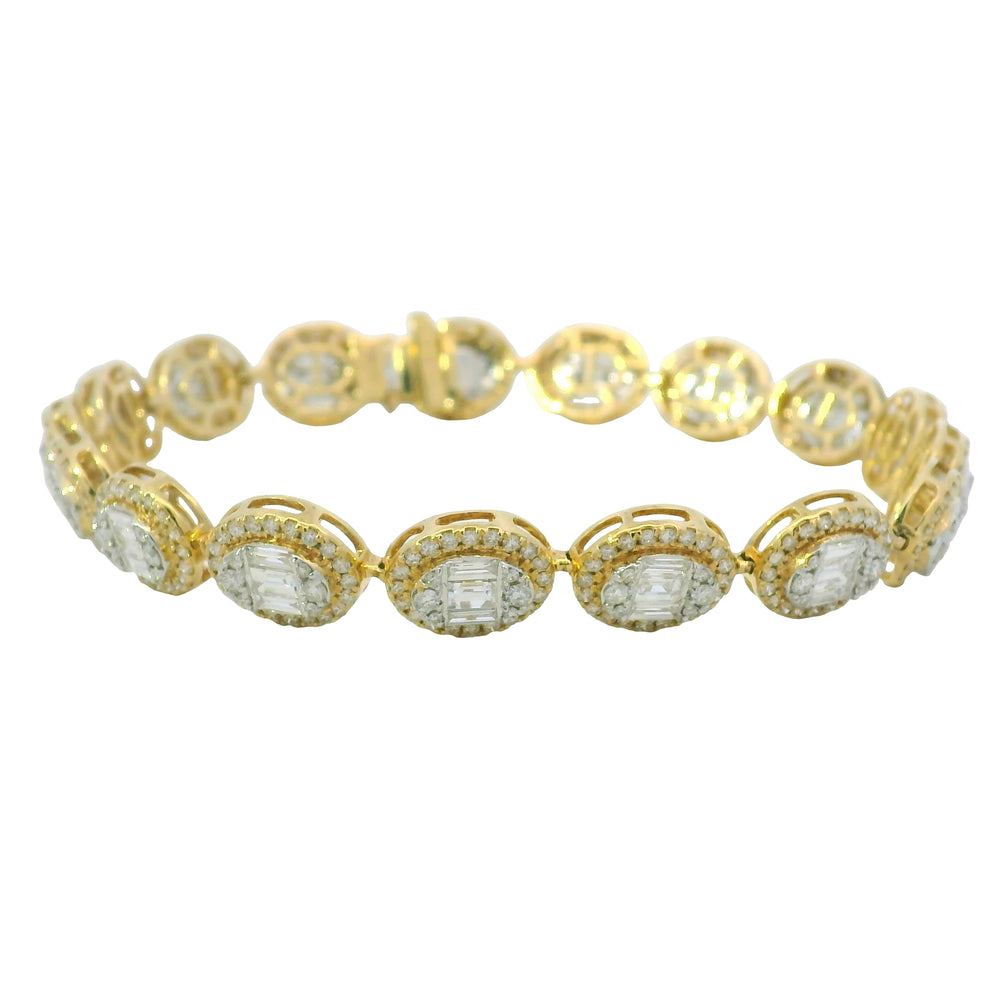 14K Two-Tone Gold Natural 5.92 Carat Mosaic Diamond Oval Link Bracelet