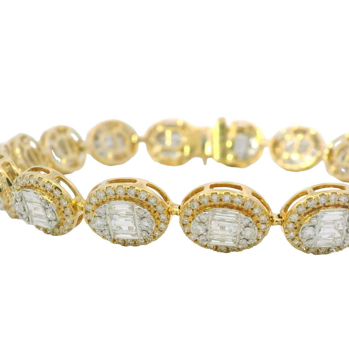 14K Two-Tone Gold Natural 5.92 Carat Mosaic Diamond Oval Link Bracelet