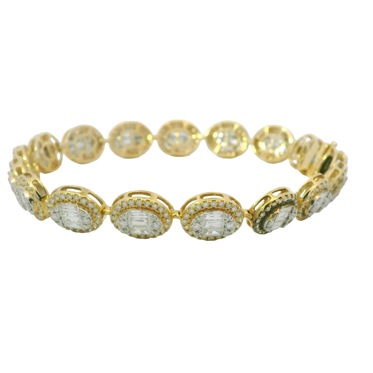14K Two-Tone Gold Natural 5.92 Carat Mosaic Diamond Oval Link Bracelet