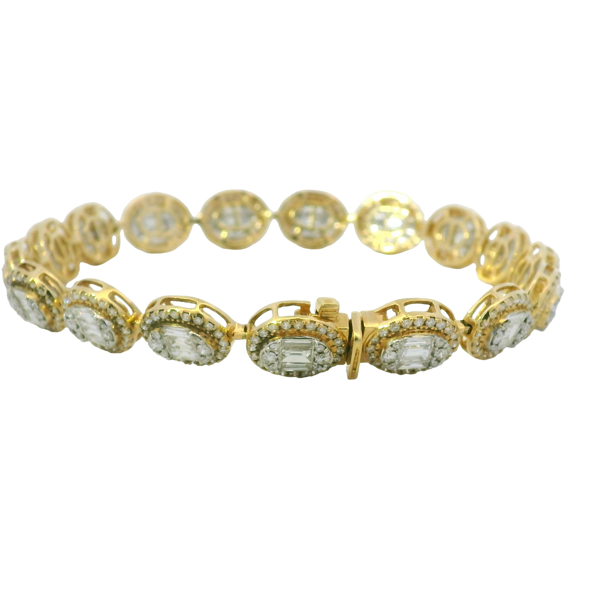 14K Two-Tone Gold Natural 5.92 Carat Mosaic Diamond Oval Link Bracelet