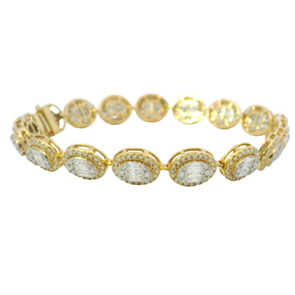 14K Two-Tone Gold Natural 5.92 Carat Mosaic Diamond Oval Link Bracelet