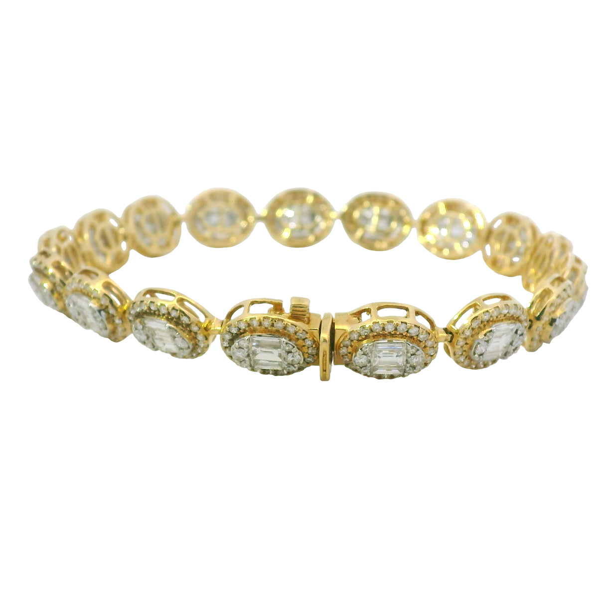 14K Two-Tone Gold Natural 5.92 Carat Mosaic Diamond Oval Link Bracelet