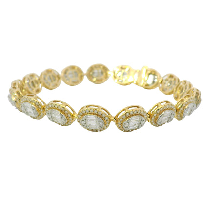 14K Two-Tone Gold Natural 5.92 Carat Mosaic Diamond Oval Link Bracelet
