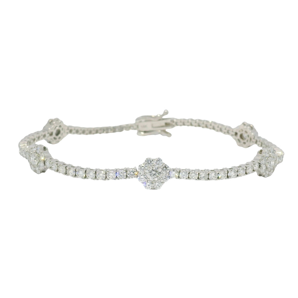 14K White Gold Natural Diamond Flower Station Tennis Bracelet — product photo 1