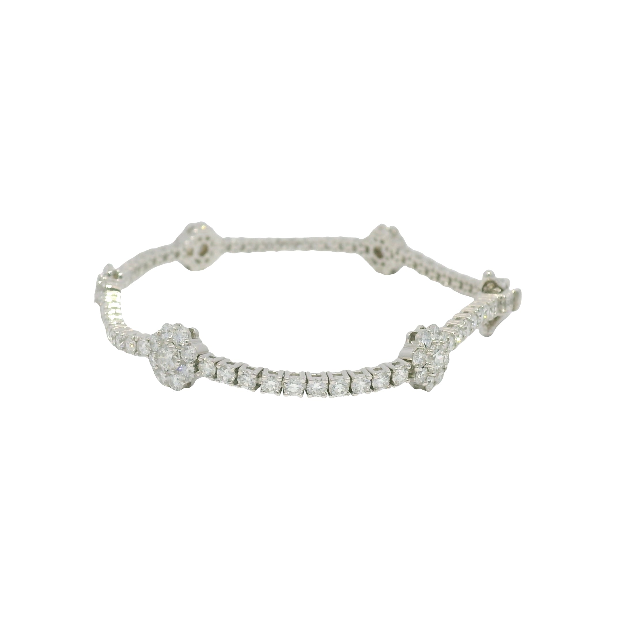 14K White Gold Natural Diamond Flower Station Tennis Bracelet