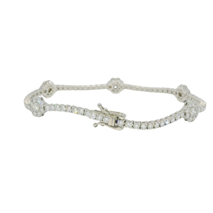 14K White Gold Natural Diamond Flower Station Tennis Bracelet