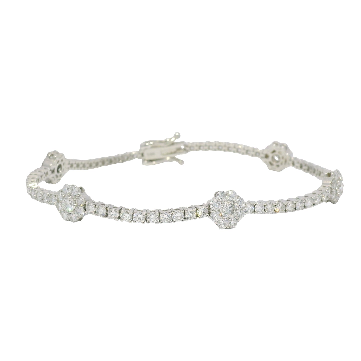 14K White Gold Natural Diamond Flower Station Tennis Bracelet