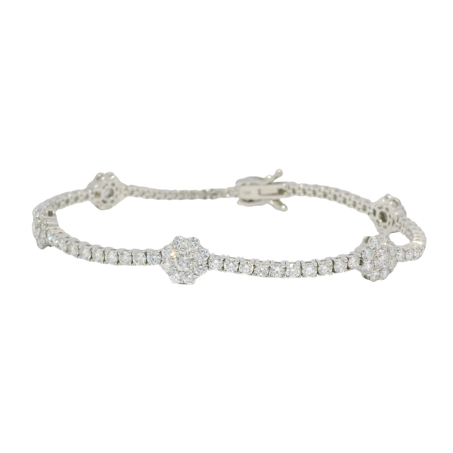 14K White Gold Natural Diamond Flower Station Tennis Bracelet