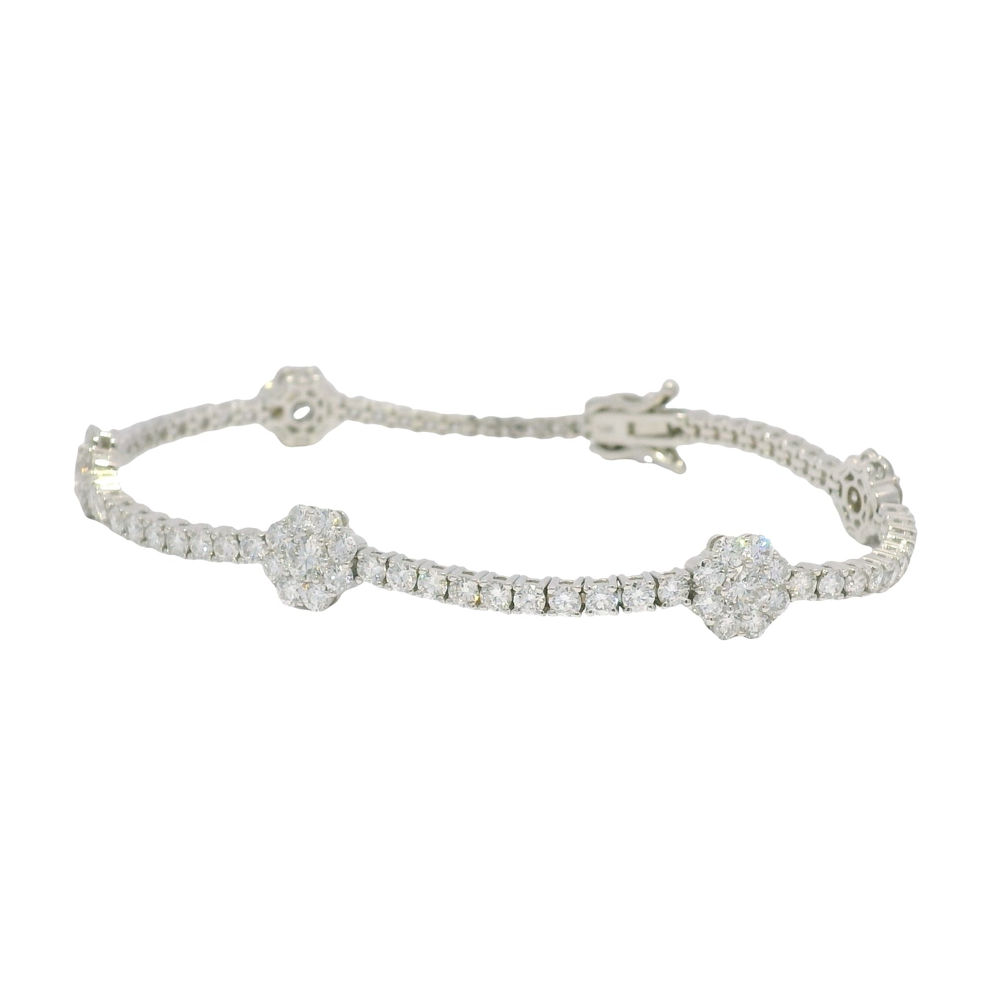 14K White Gold Natural Diamond Flower Station Tennis Bracelet