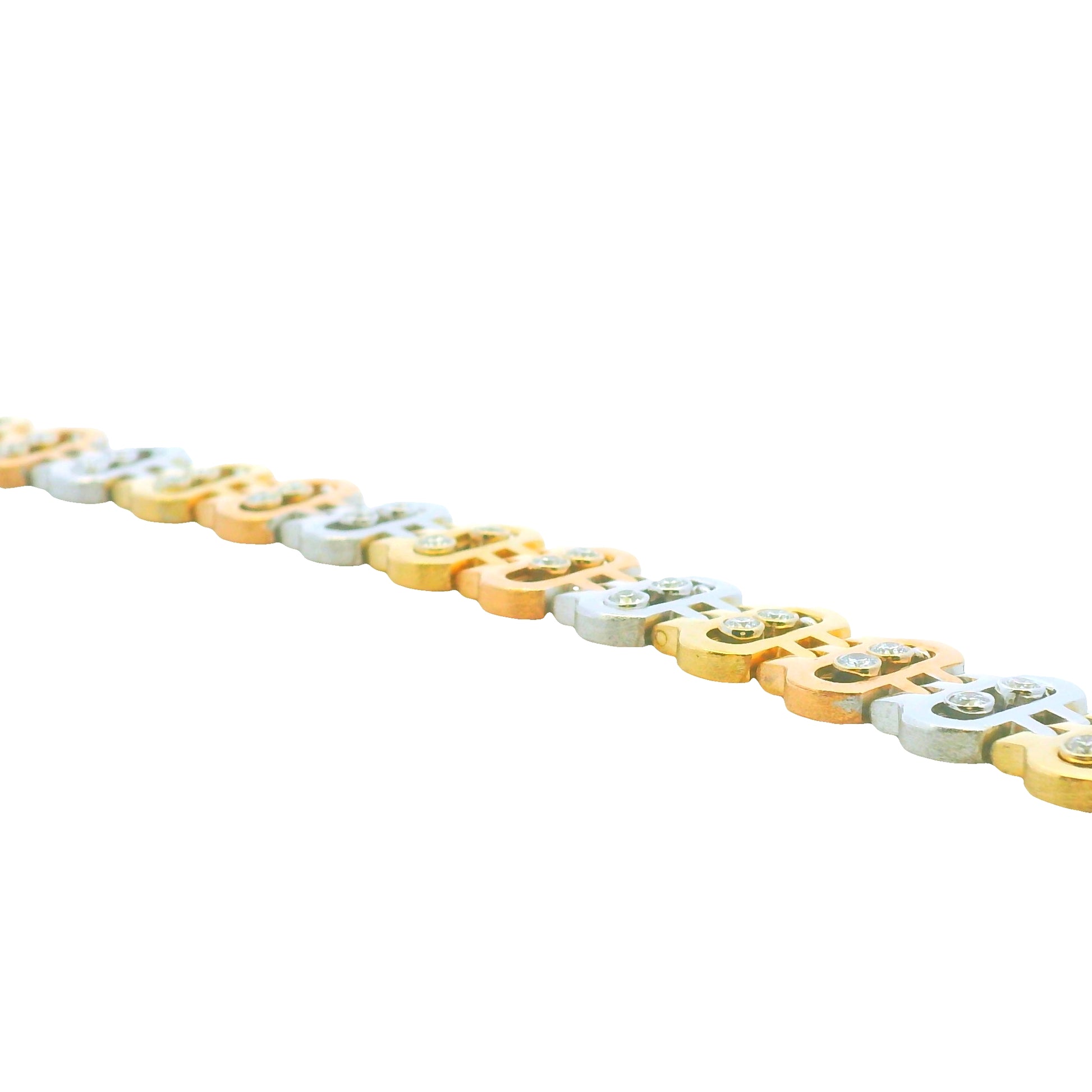 14k Tri-Color Natural Diamond Floating Accent Oval Link Bracelet