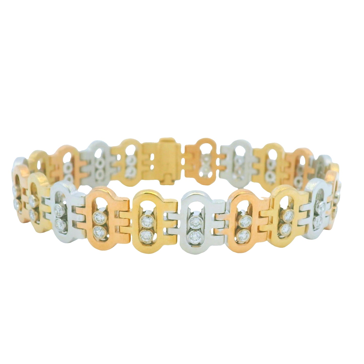 14k Tri-Color Natural Diamond Floating Accent Oval Link Bracelet