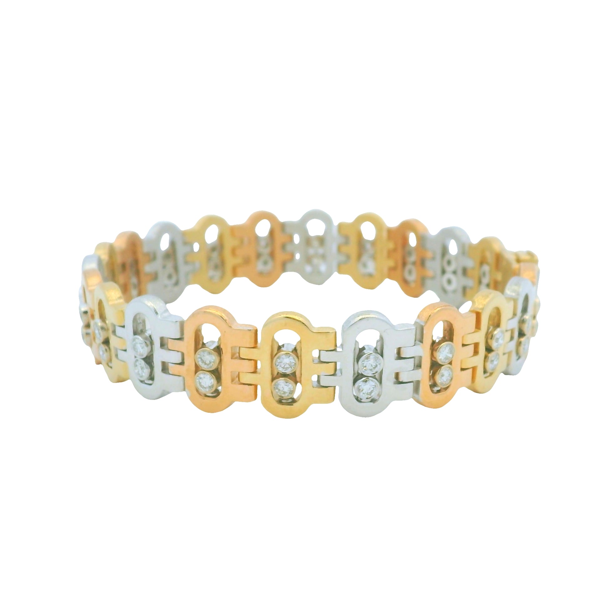 14k Tri-Color Natural Diamond Floating Accent Oval Link Bracelet