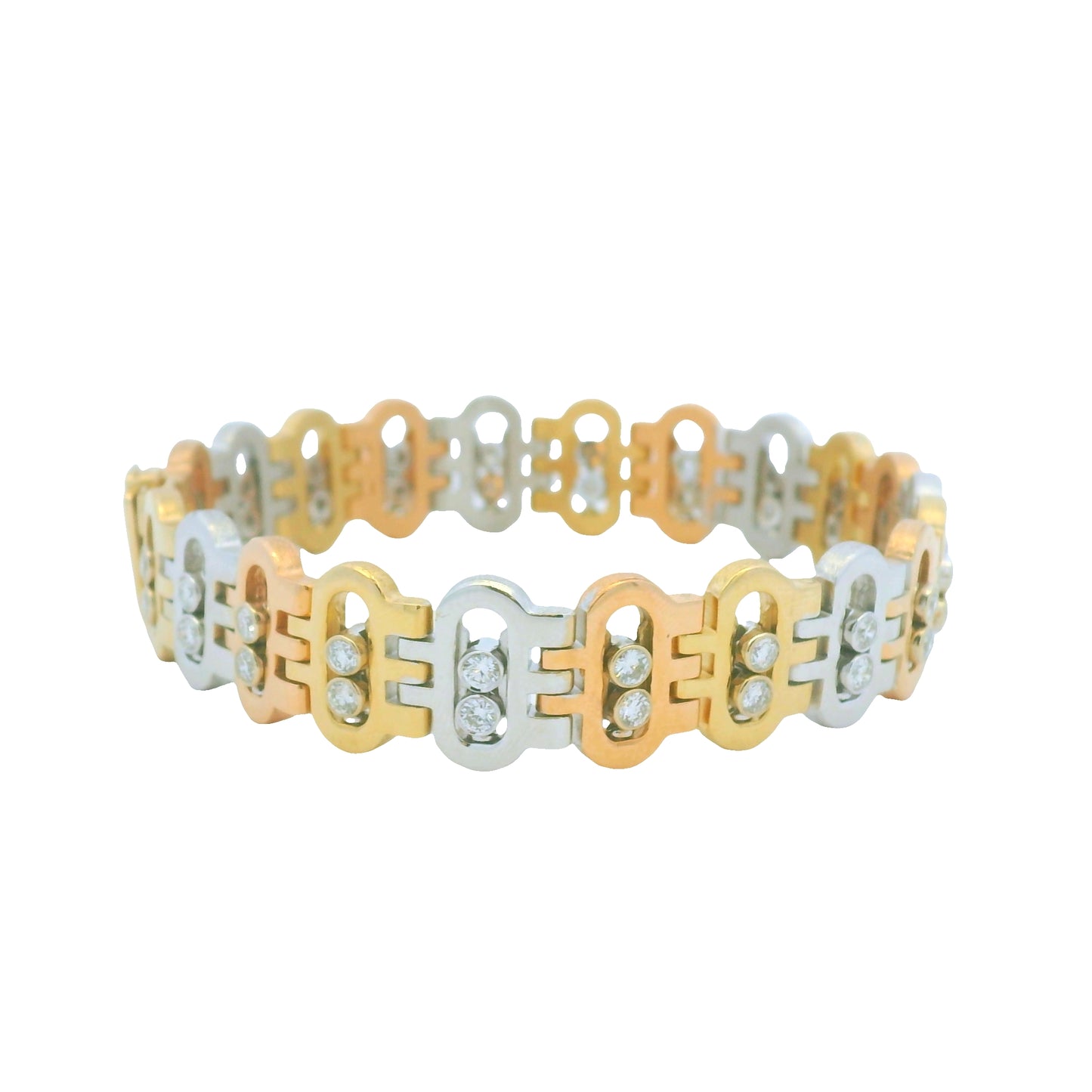 14k Tri-Color Natural Diamond Floating Accent Oval Link Bracelet