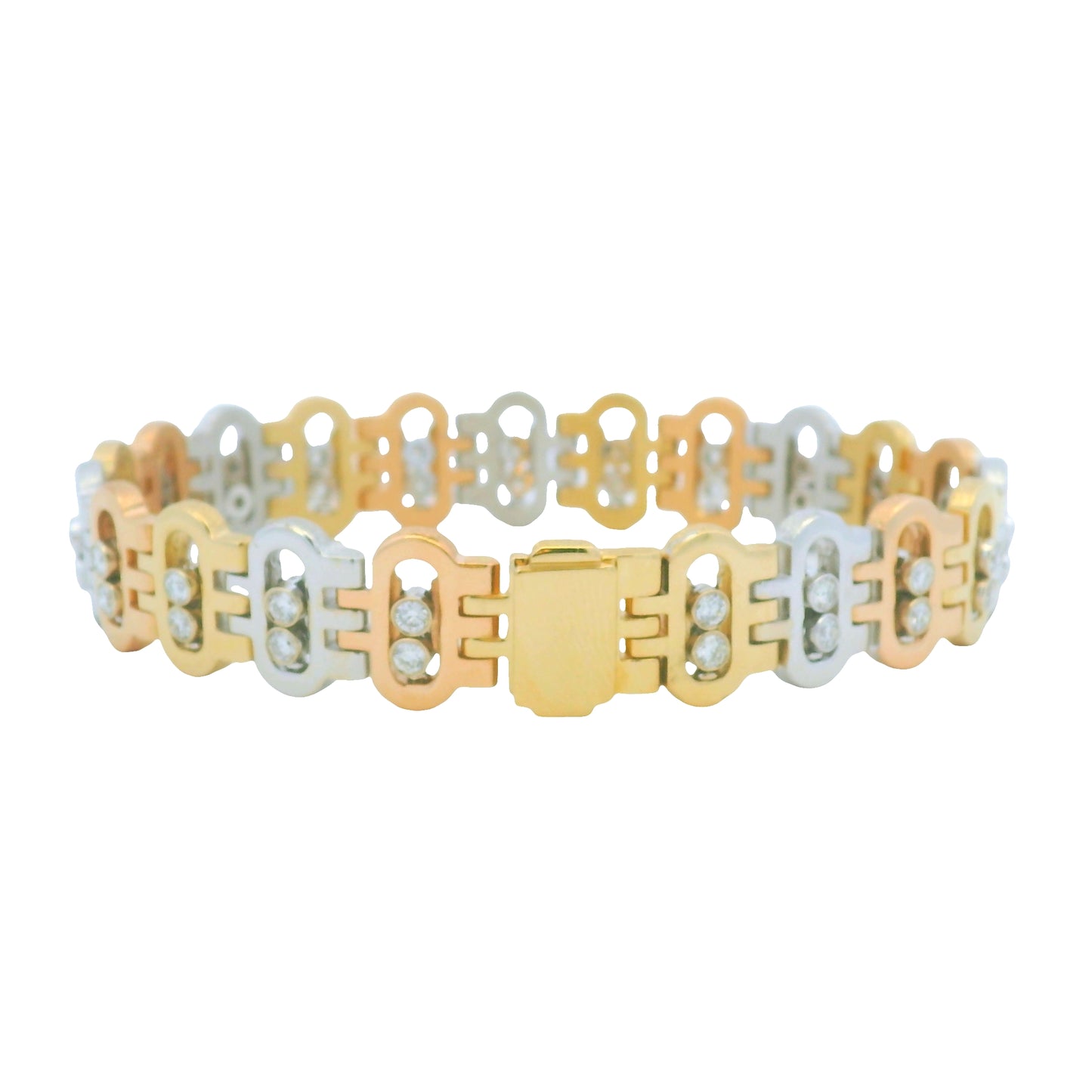 14k Tri-Color Natural Diamond Floating Accent Oval Link Bracelet