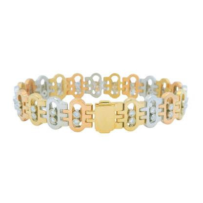 14k Tri-Color Natural Diamond Floating Accent Oval Link Bracelet